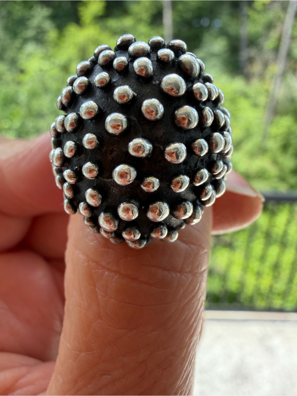 Vintage Mexican Sterling Silver Studded Dome Ring Size 8 – 16.08g